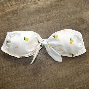 White Bandeau Bikini Top with Yellow Floral Print